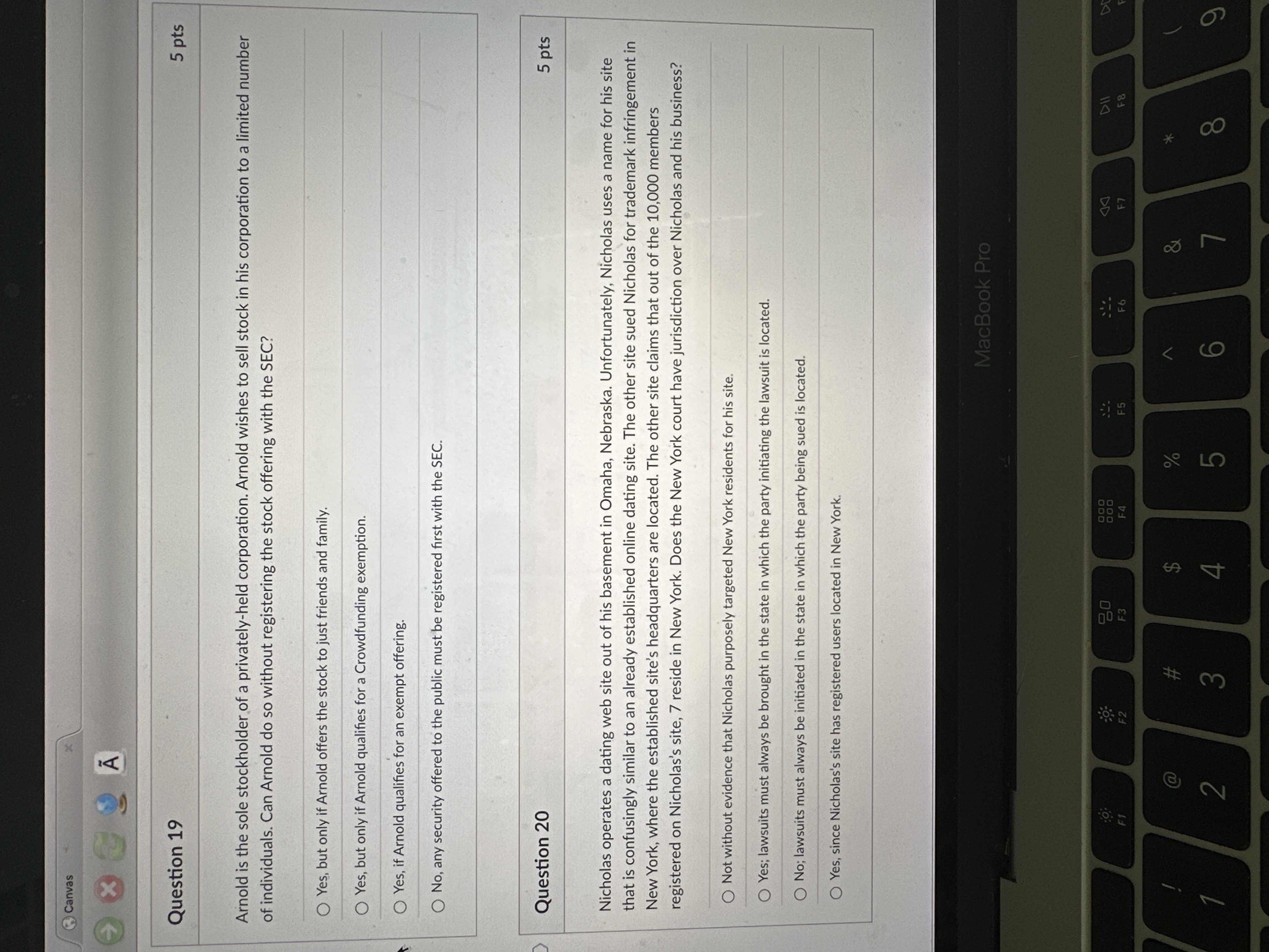 Canvas O X 2 A Question 19 5 pts Arnold is the