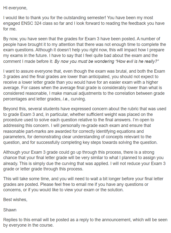 Summarize this email, answer if My current exam 3