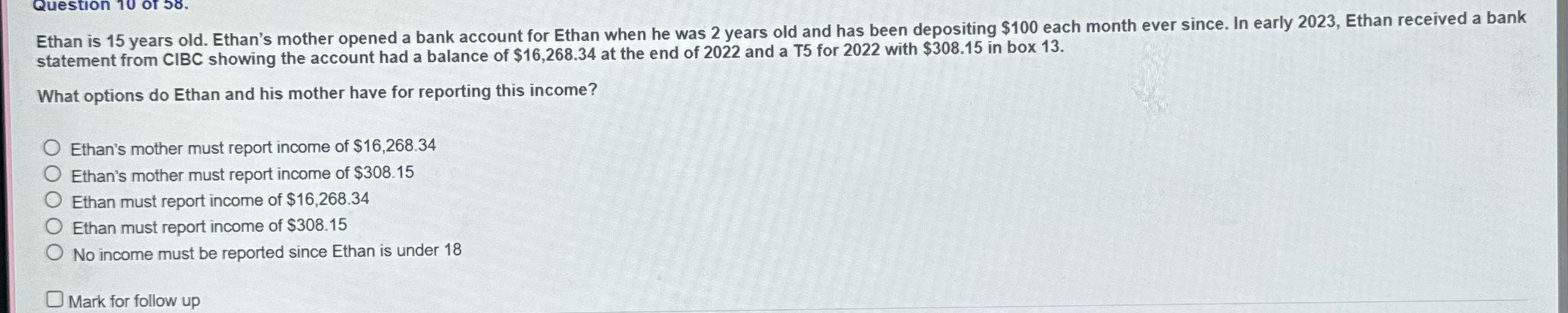 Question 1 Ethan is 15 years old. Ethan's