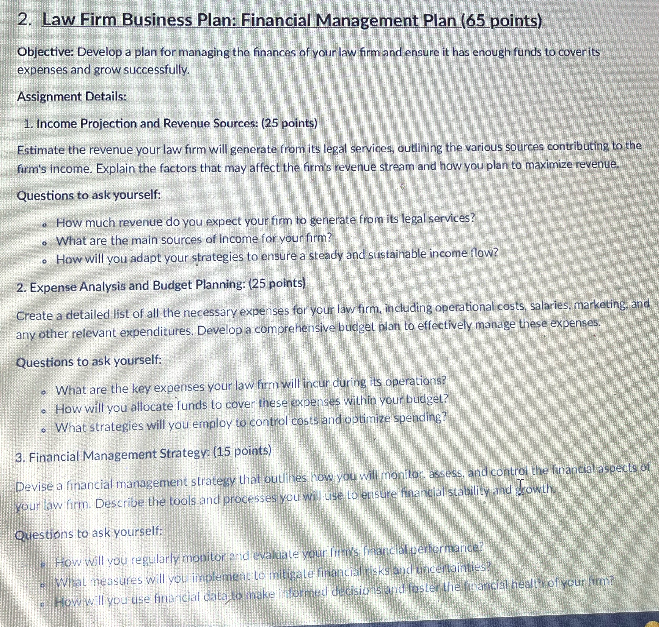2. Law Firm Business Plan: Financial Management