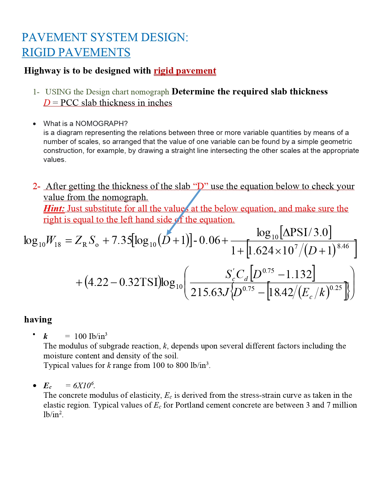 Design chart nomograph for RIGID PAVEMENT