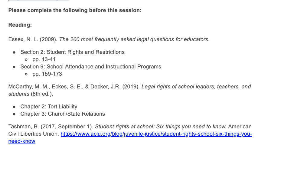 Ethics and school Law Instructions Create a