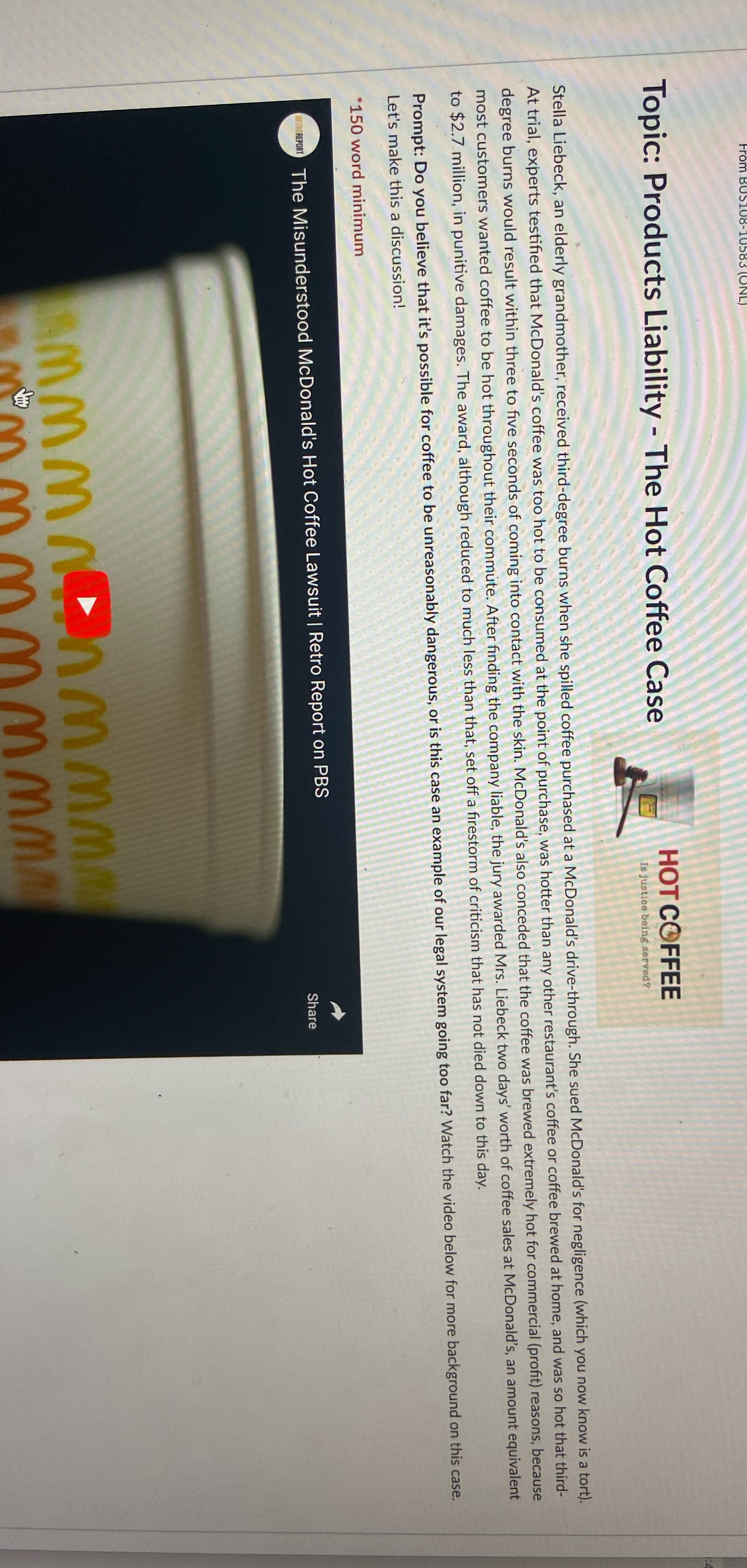 Topic: Products Liability - The Hot Coffee Case