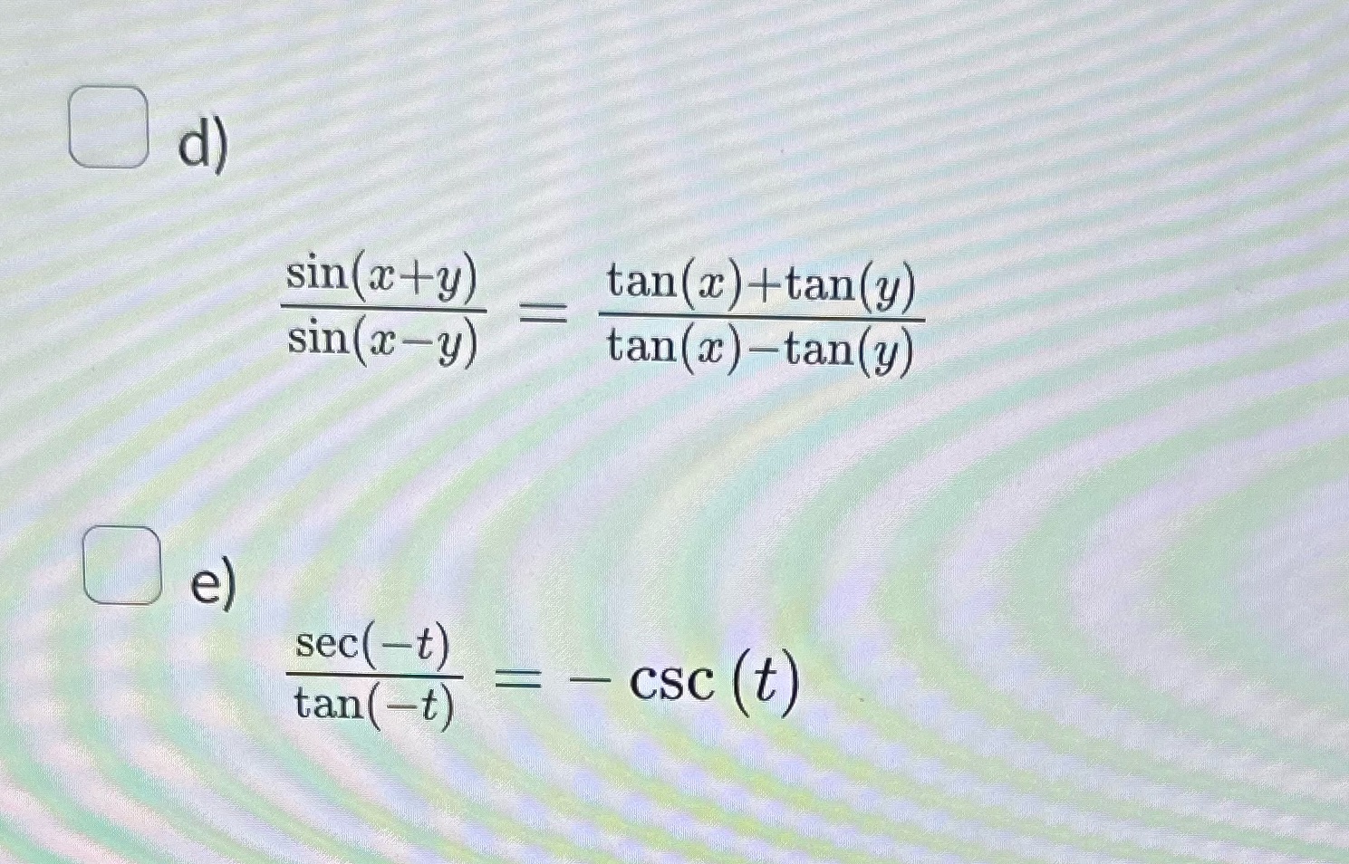 Prove the following identities \f