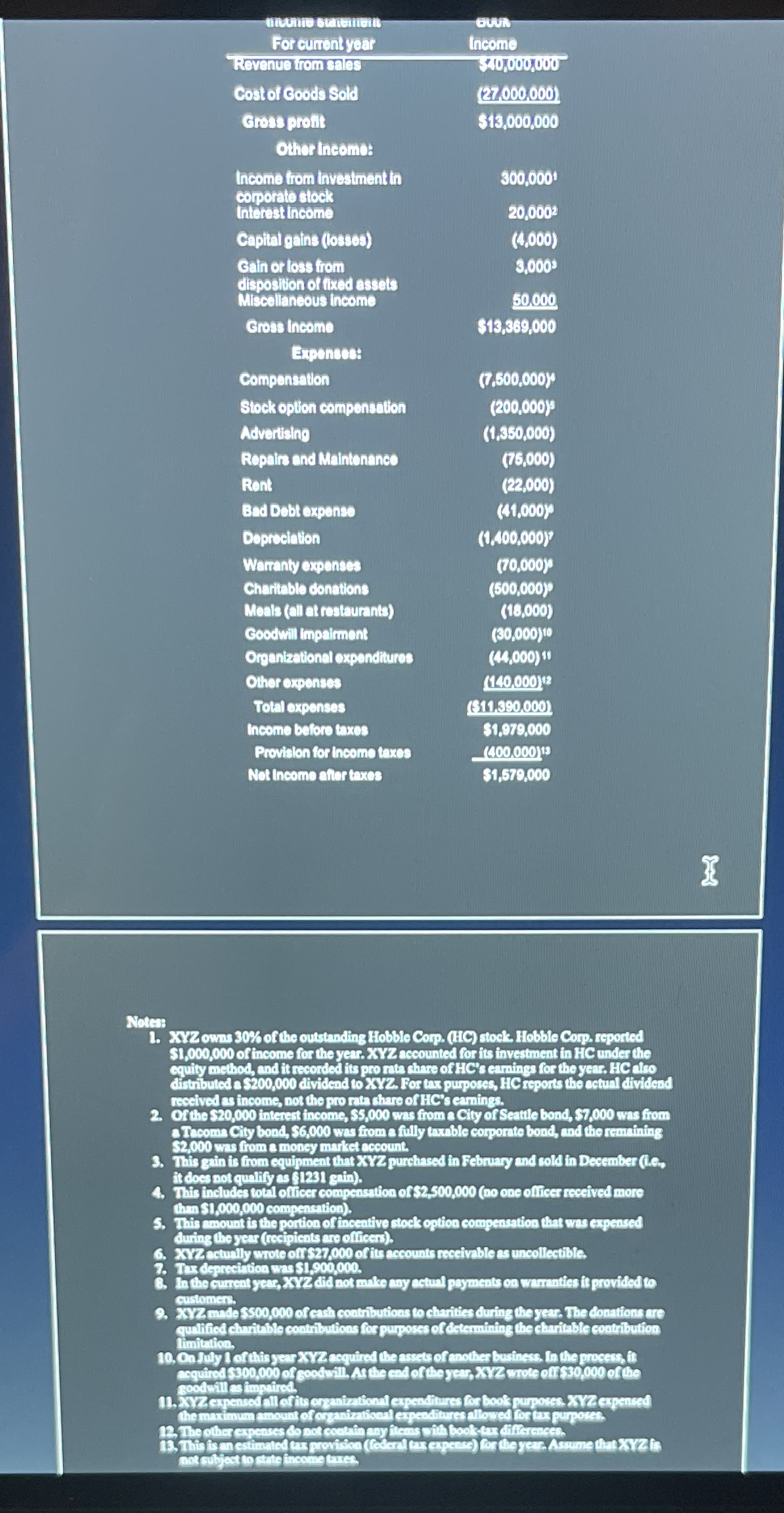 XYZ it's a Calendar your corporation that begin