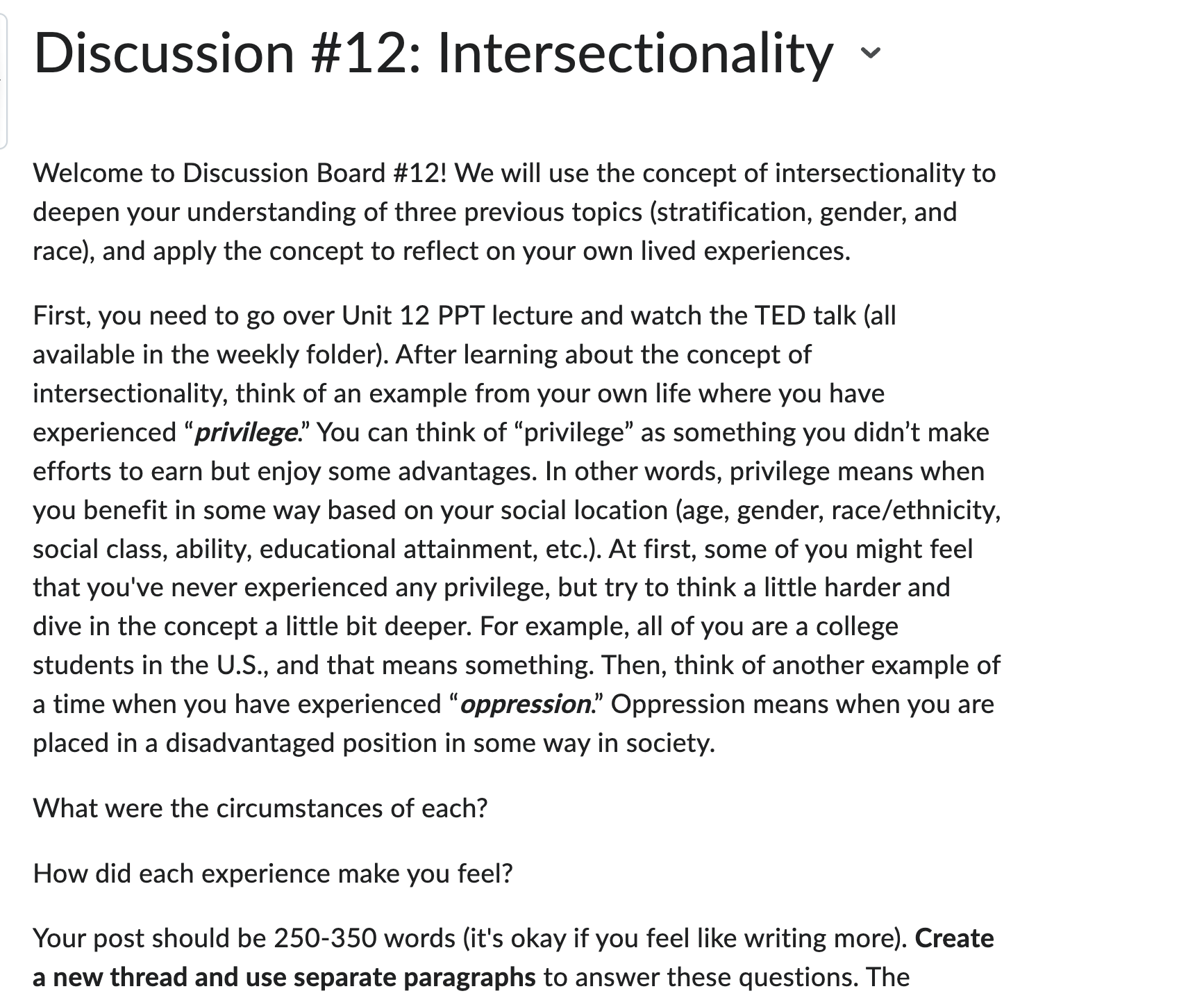 Discussion #12: Intersectionality ~ Welcome to