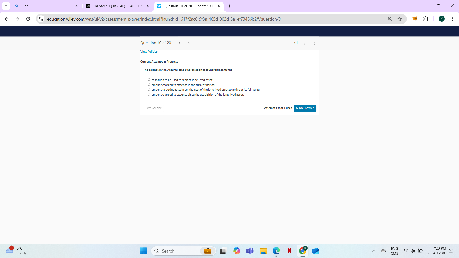 ANSWER Q Bing X D2L Chapter 9 Quiz (24F) - 24F