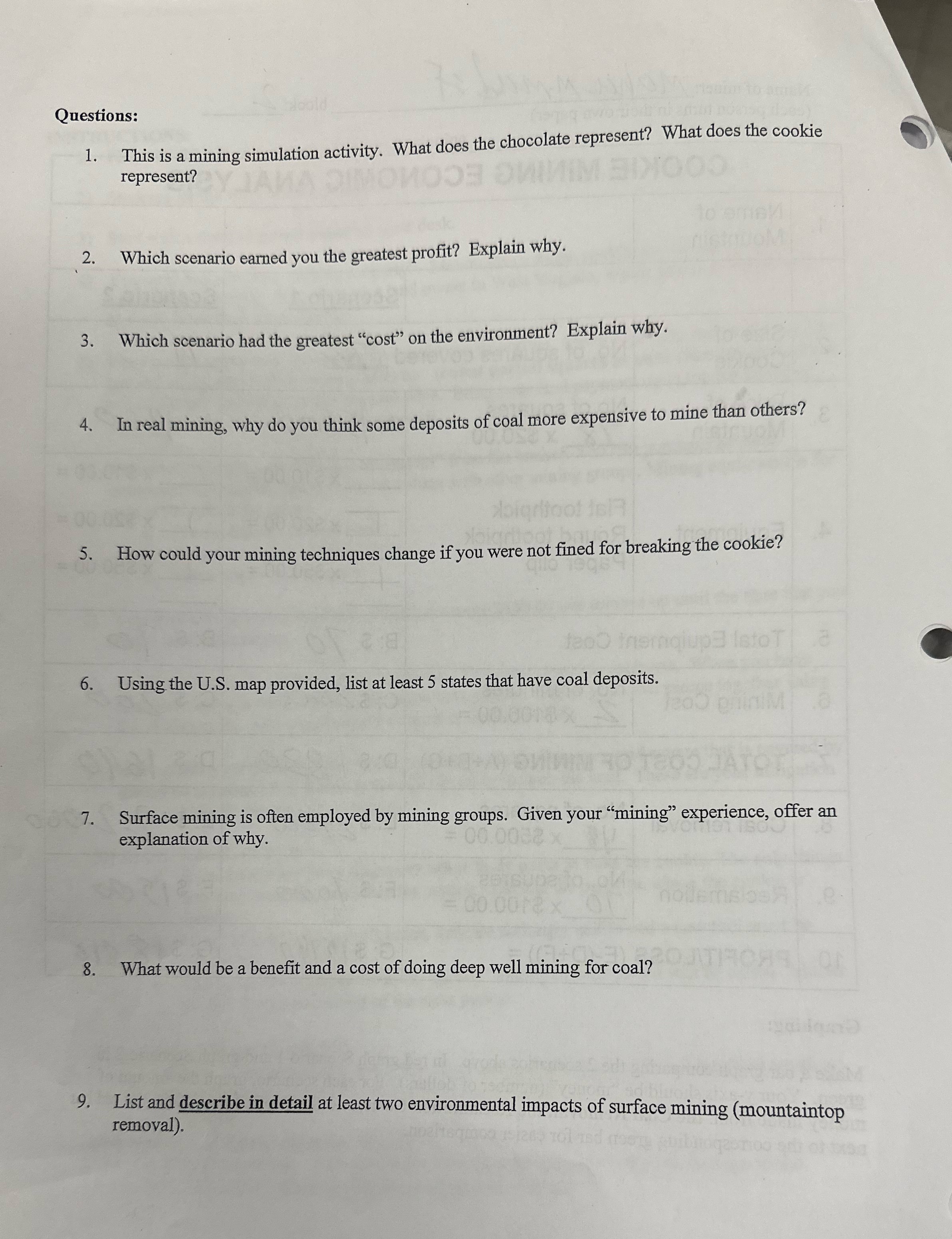 Questions: 1. This is a mining simulation