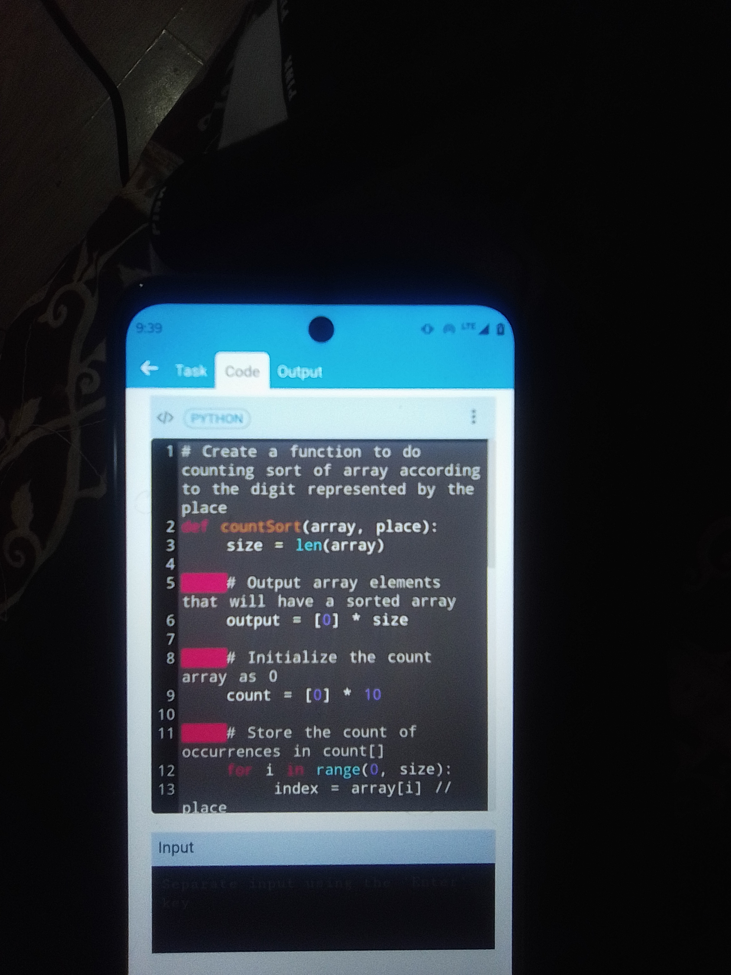 9:38 Task Code Output Complete the code given in
