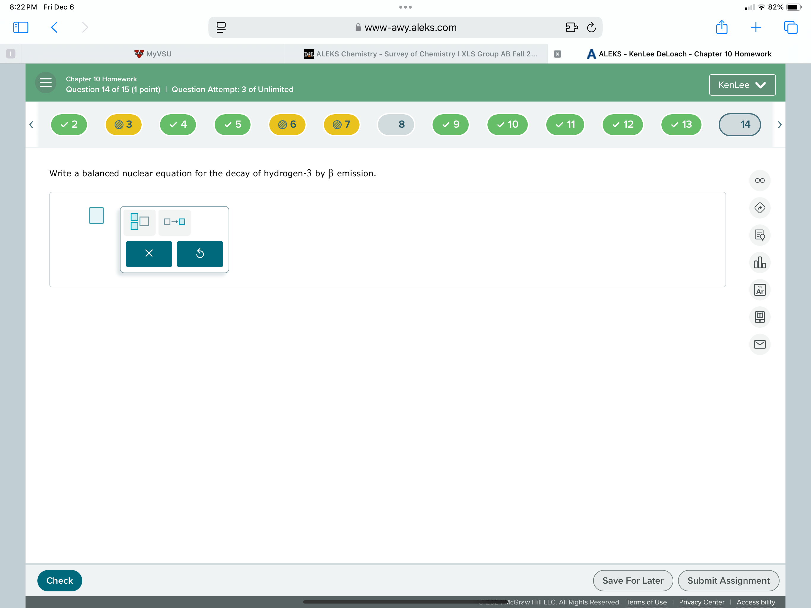 8:22 PM Fri Dec 6 . . . " 82% < .aleks.com FC +