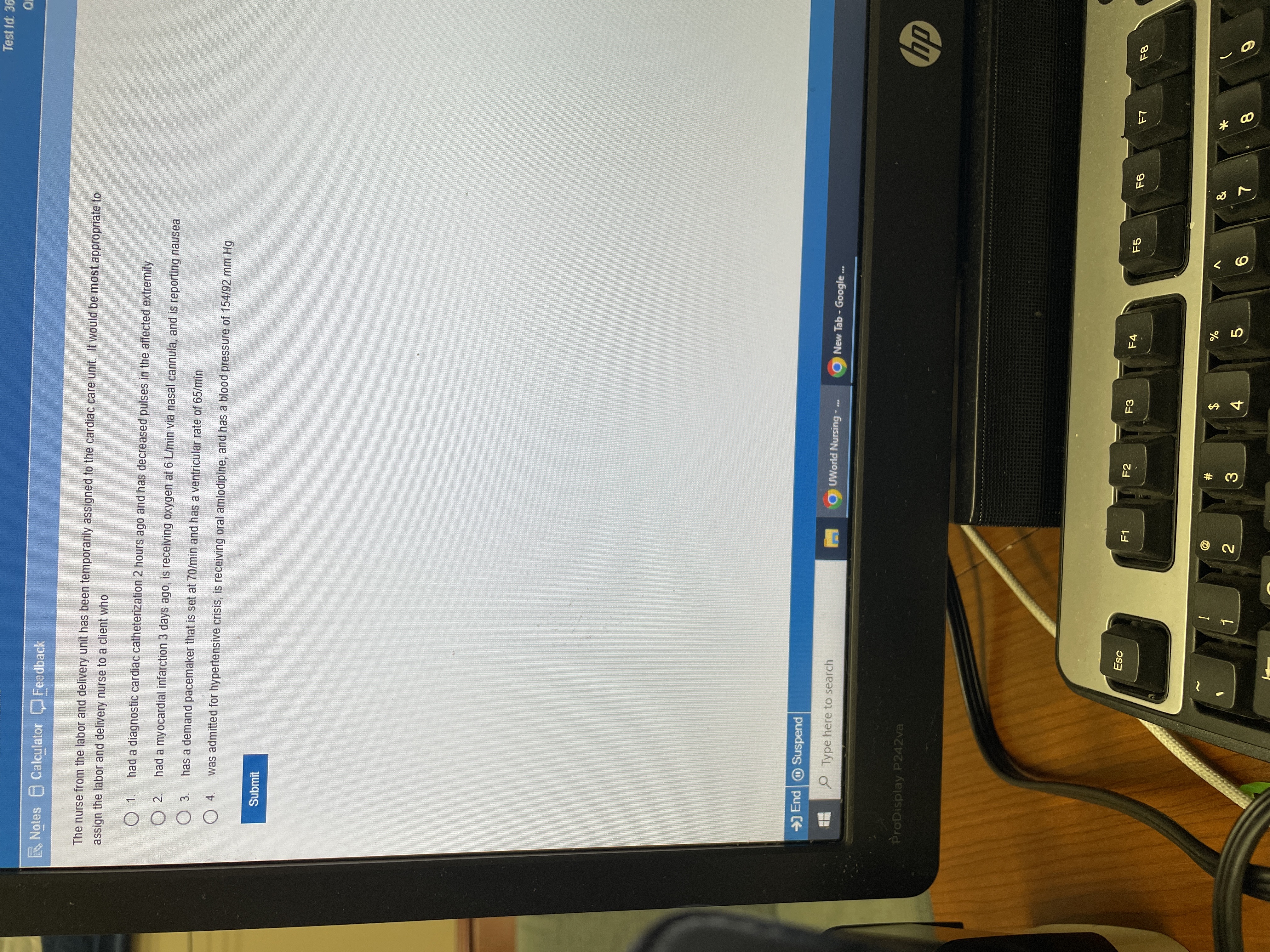 H Test Id; 3 Notes Calculator )Feedback The nurse