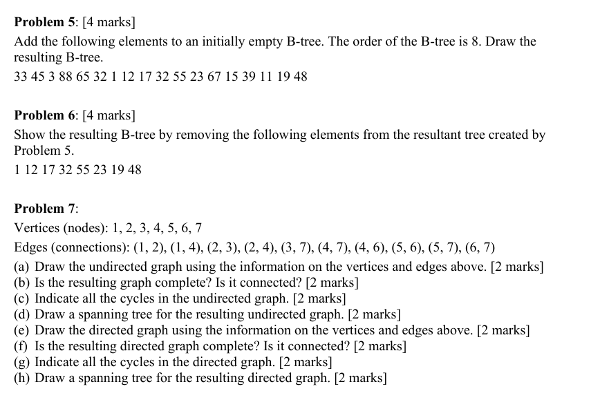 Problem 5: [4 marks]| Add the following elements