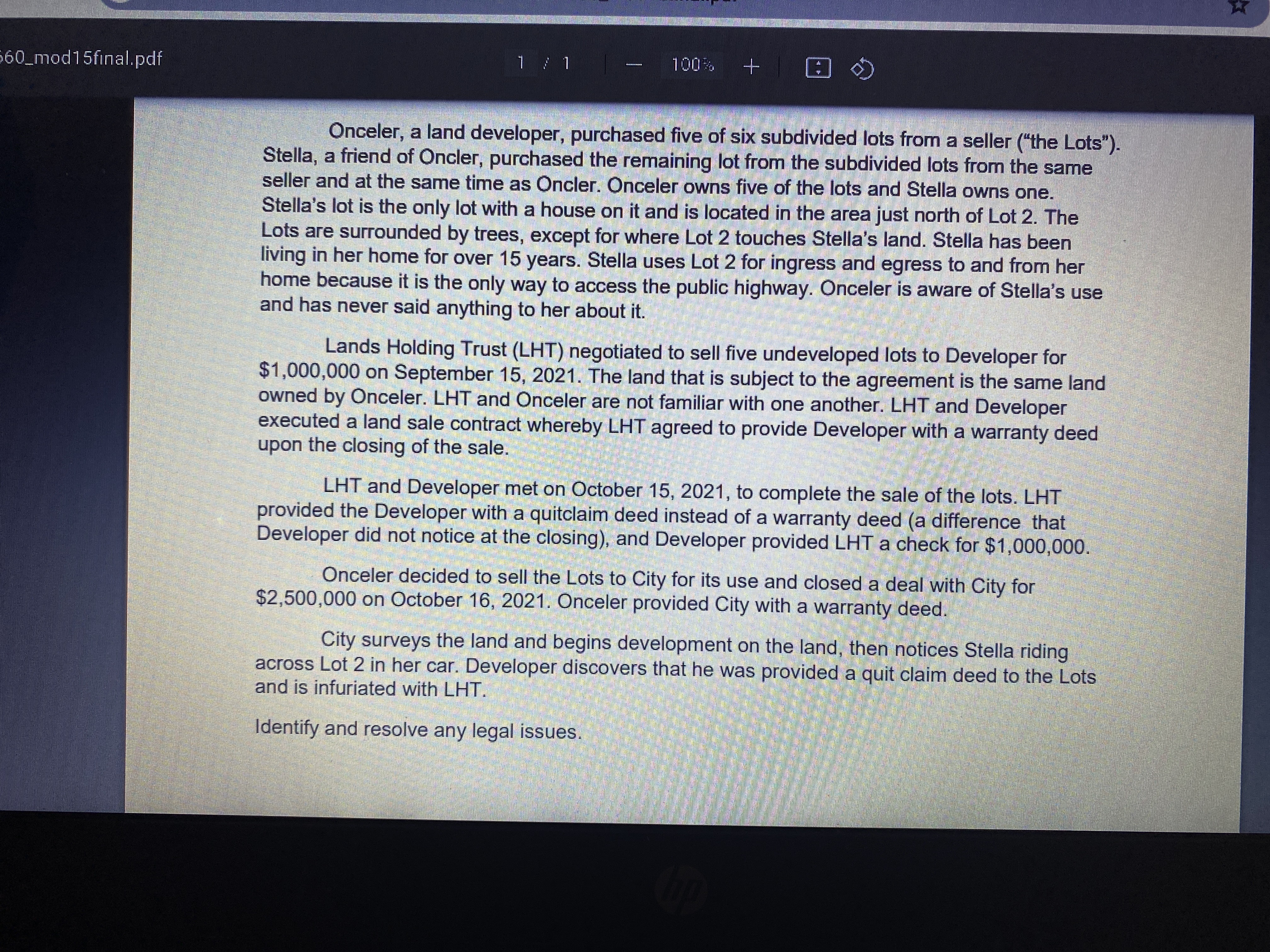 Onceler, a land developer, purchased fiv Six s S