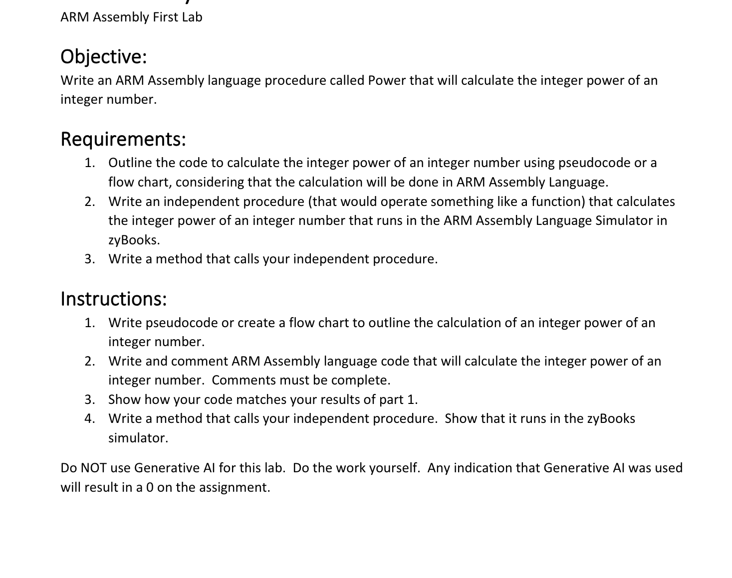 I ARM Assembly First Lab Objective: Write an ARM