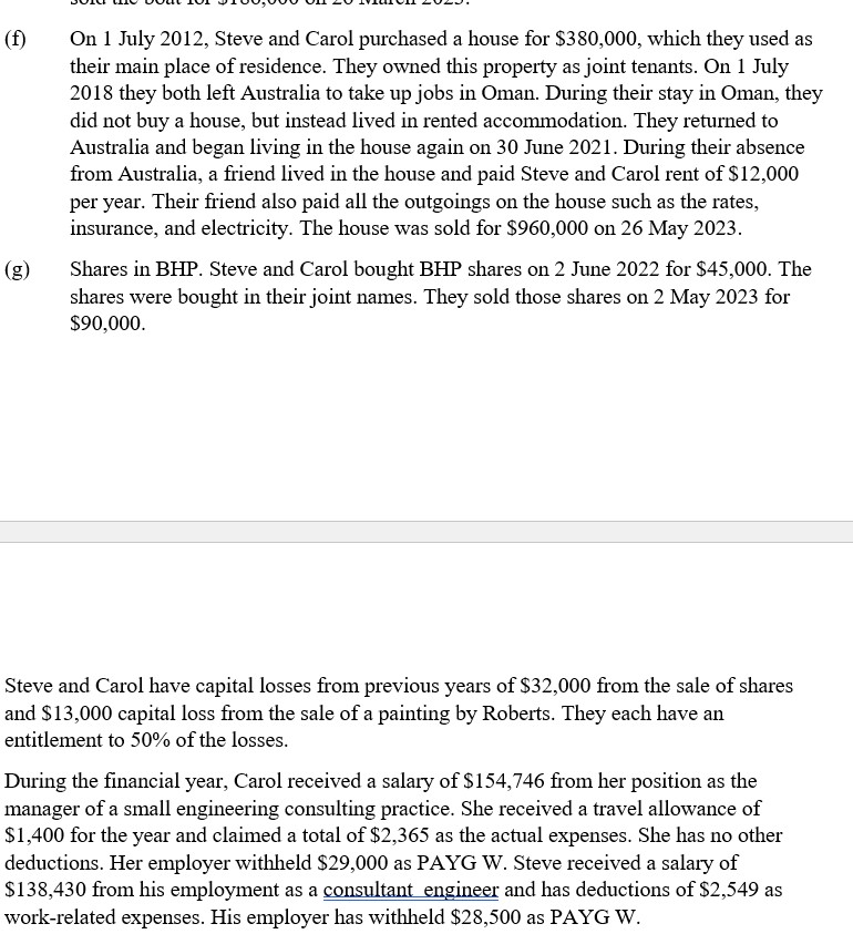 Steve and Carol Lee are your clients and they