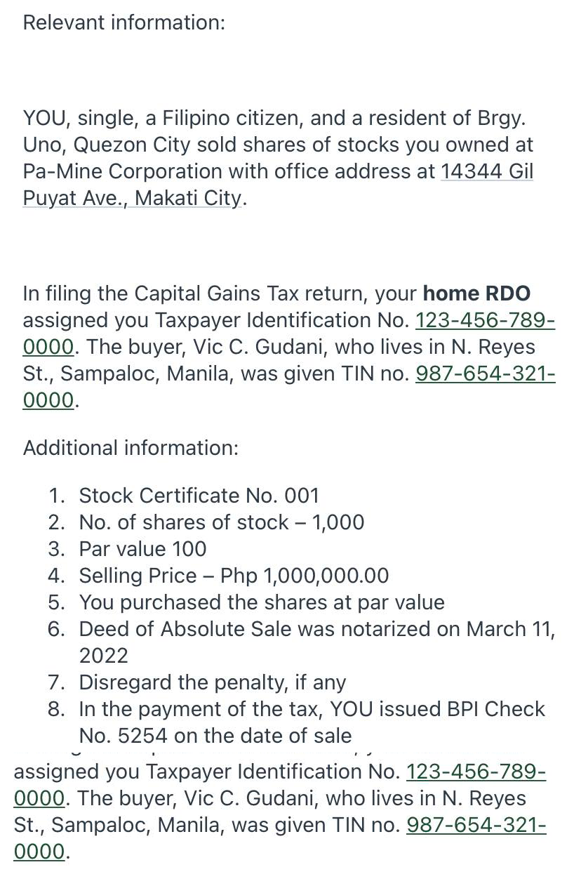 ASSIGNMENT 1 - FILING OF CAPITAL GAINS TAX RETURN