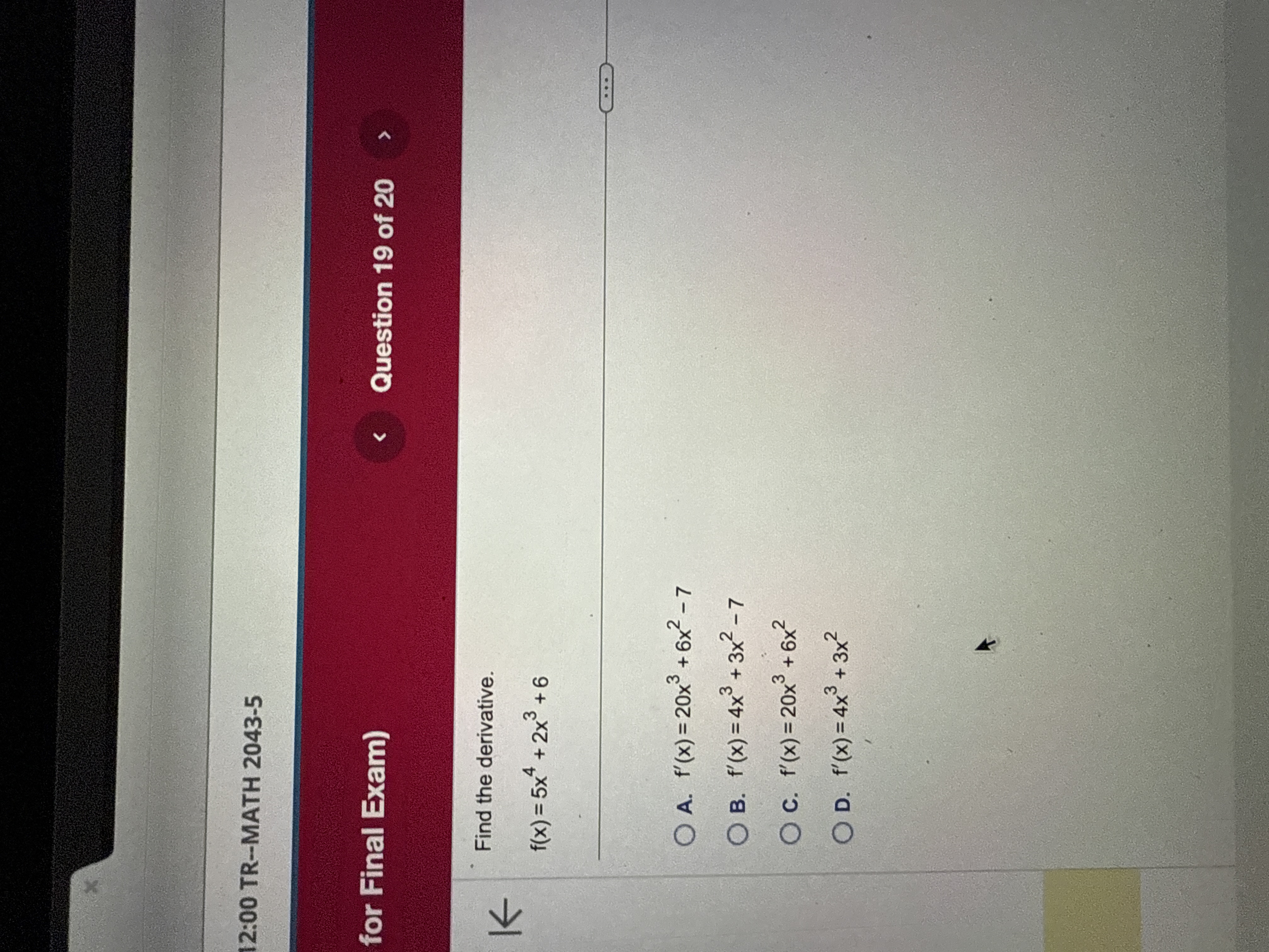 M 12:00 TR--MATH 2043-5 for Final Exam) Question