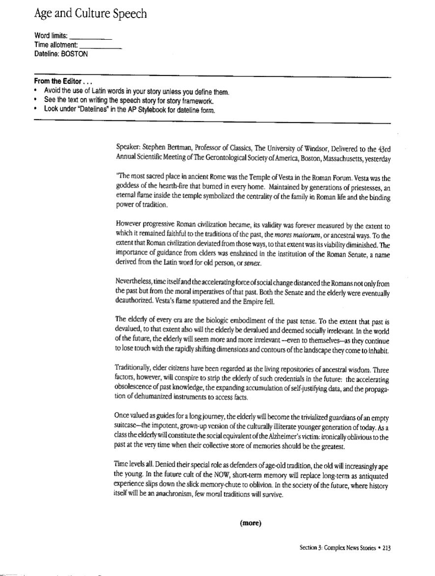 a speech story, "Age & Culture," on pages 213 &