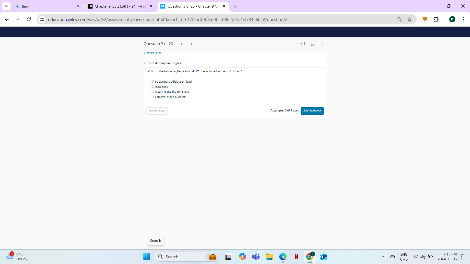 ANSWER Q Bing X D2L Chapter 9 Quiz (24F) - 24F