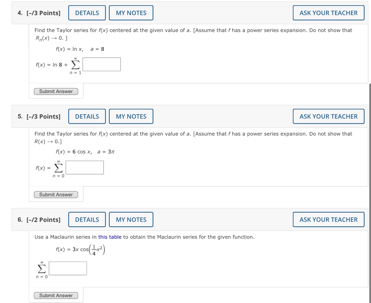 Can you help me with 4-6? 4. [-/3 Points] DETAILS