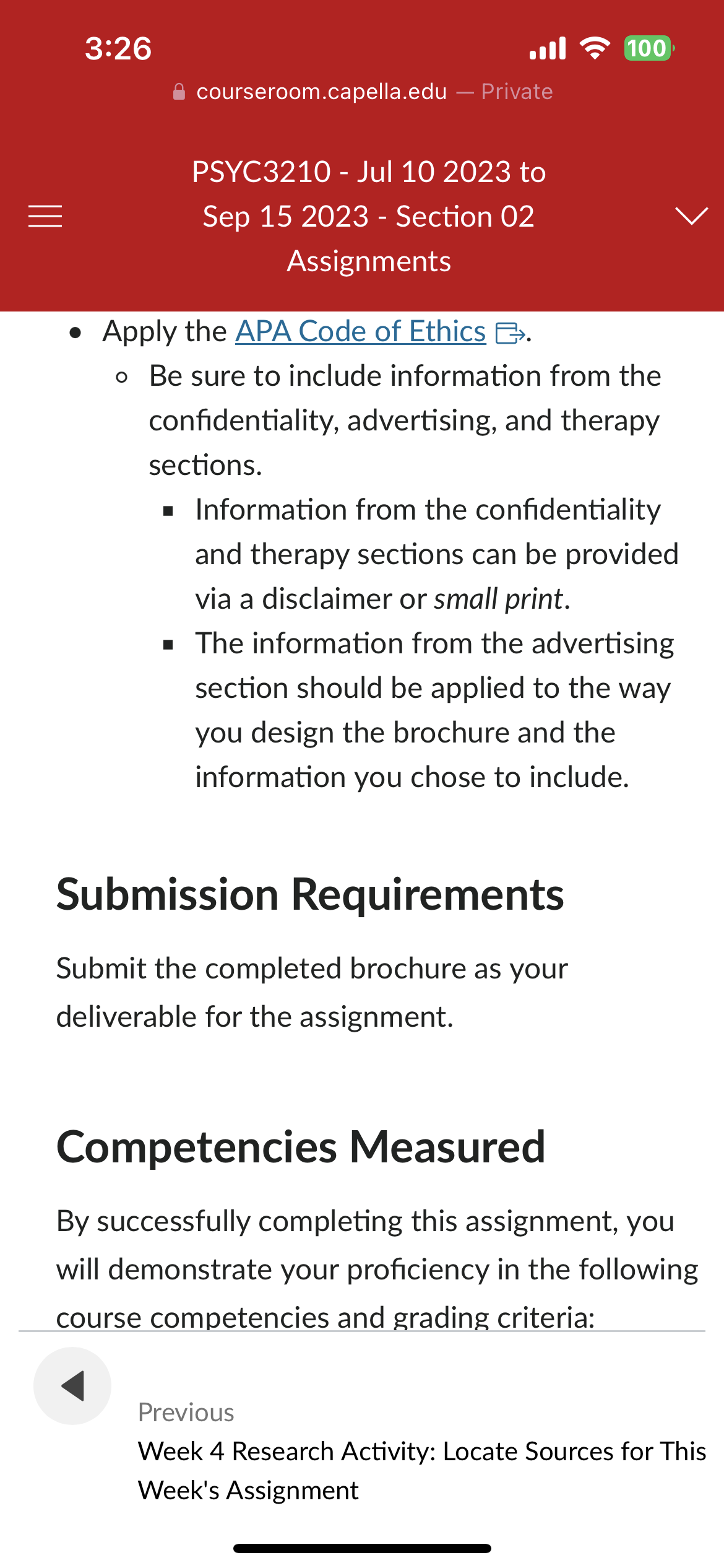 3:26 100 courseroom.capella.edu - Private