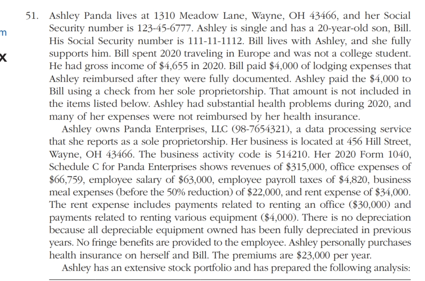 51. Ashley Panda lives at 1310 Meadow Lane,