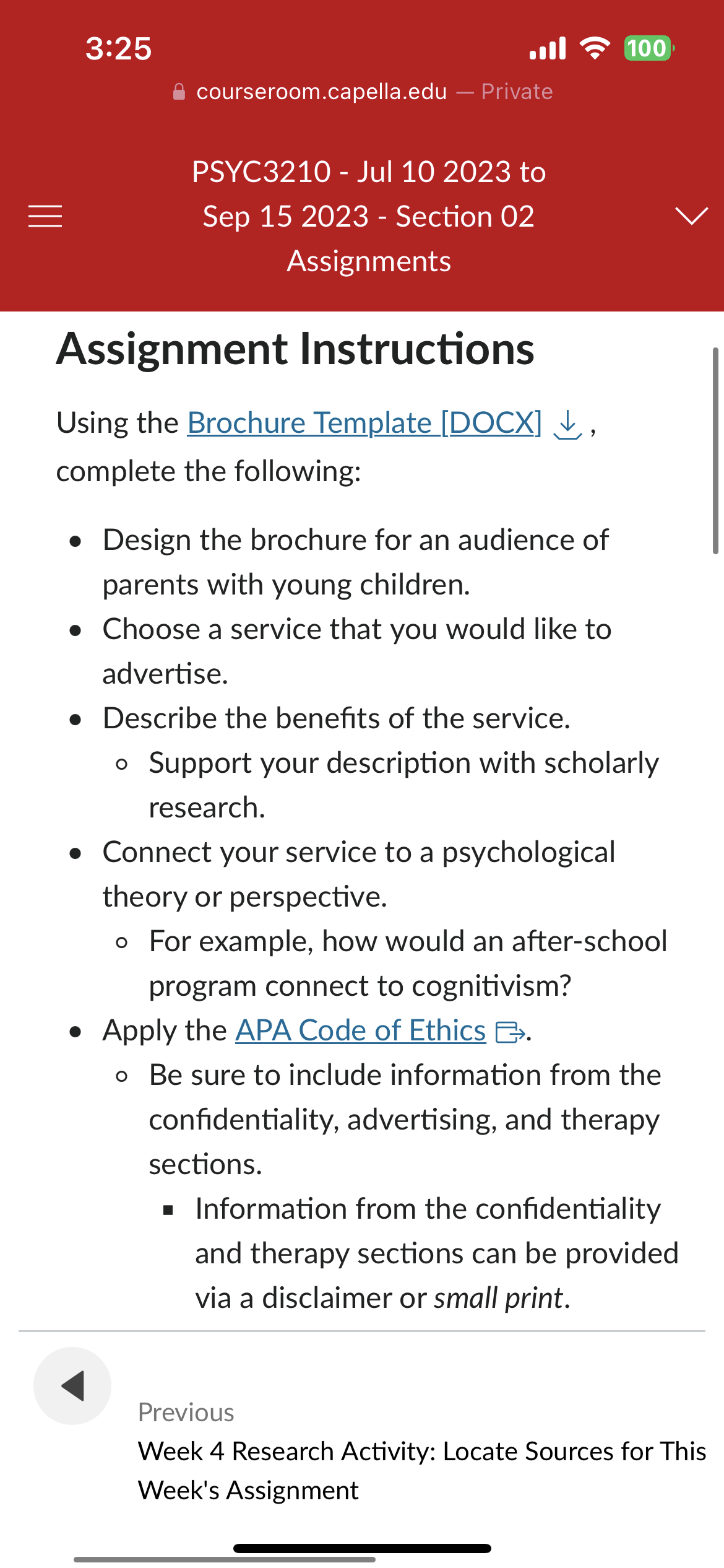 3:26 100 courseroom.capella.edu - Private