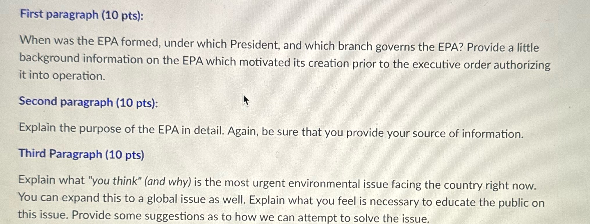 First paragraph (10 pts): When was the EPA