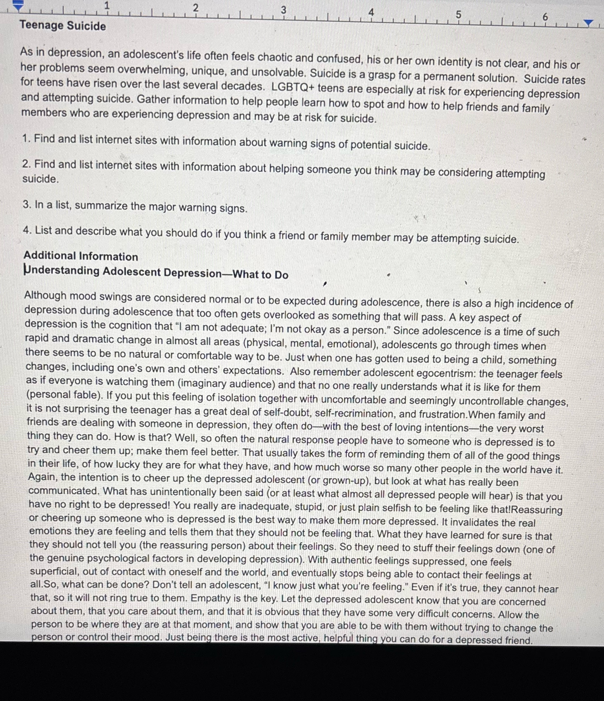 v 1 2 3 Teenage Suicide As in depression, an