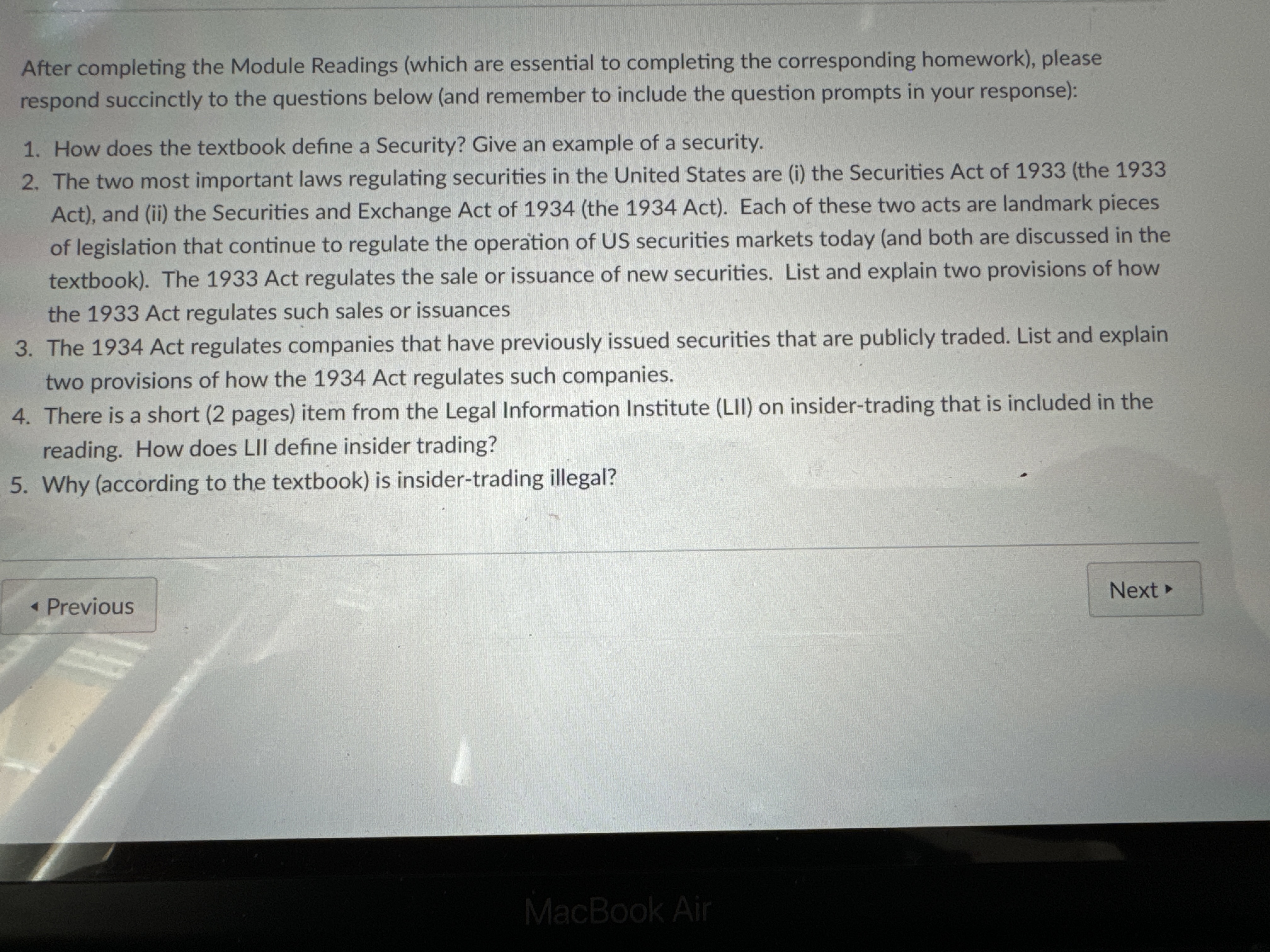 9.1 Homework Reading on Securities Regulation