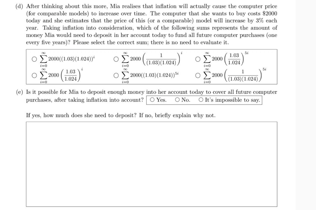 6. (14 points) Mia plans on buying a new $2000