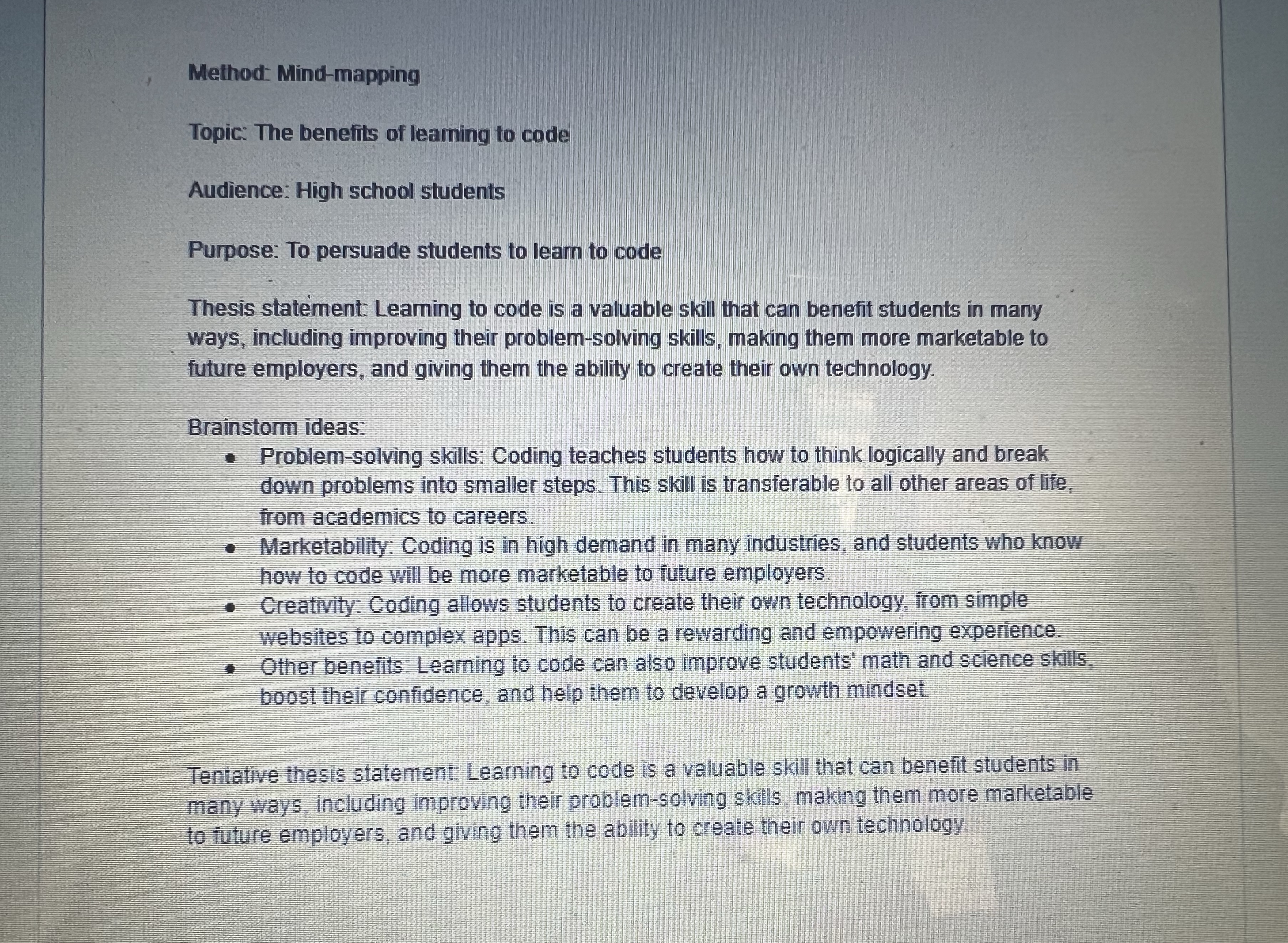 This was my prewriting work, and teacher told me