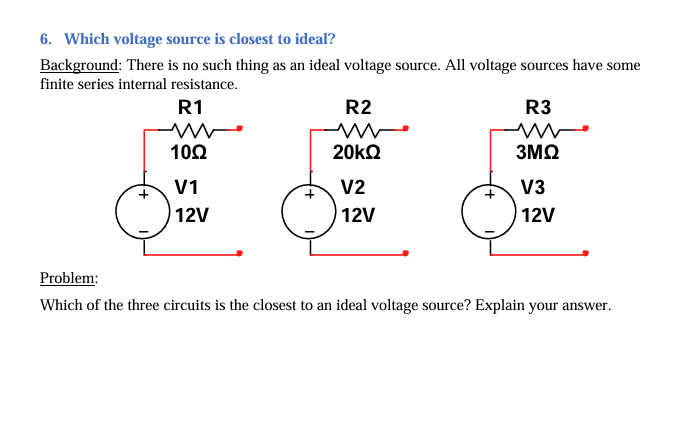 6. Which voltage source is closest to ideal?