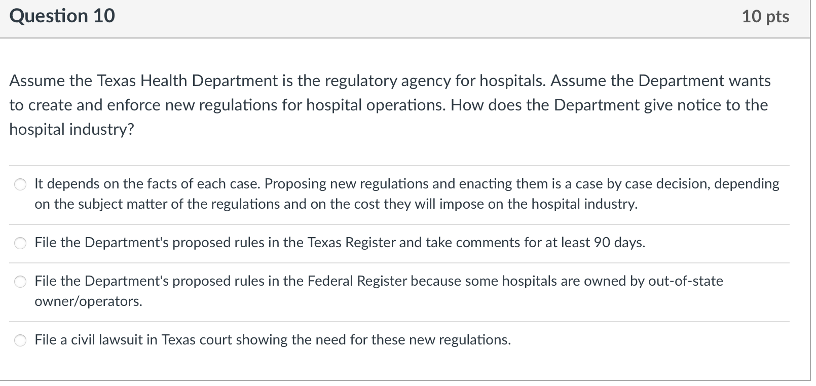 Question 10 10 pts Assume the Texas Health