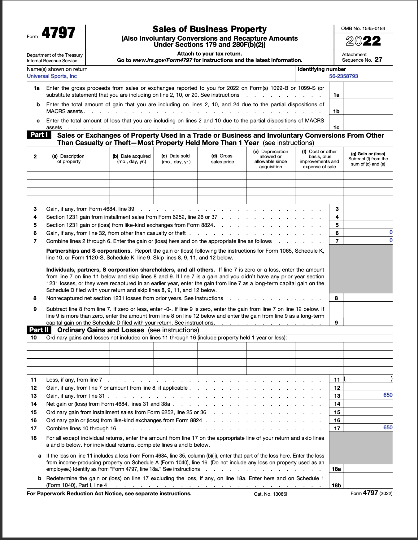 4797 Sales of Business Property OMB No.154570134