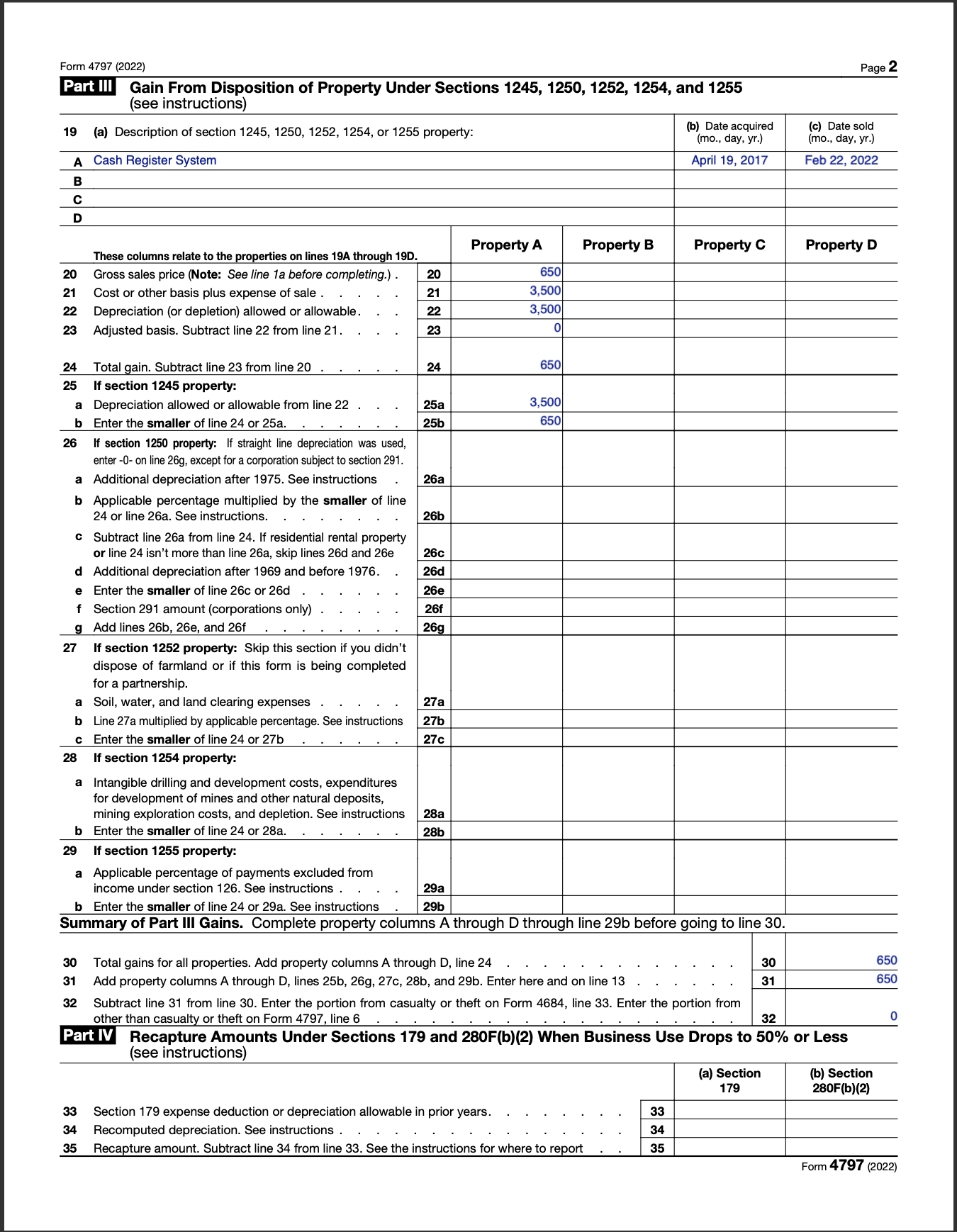 4797 Sales of Business Property OMB No.154570134
