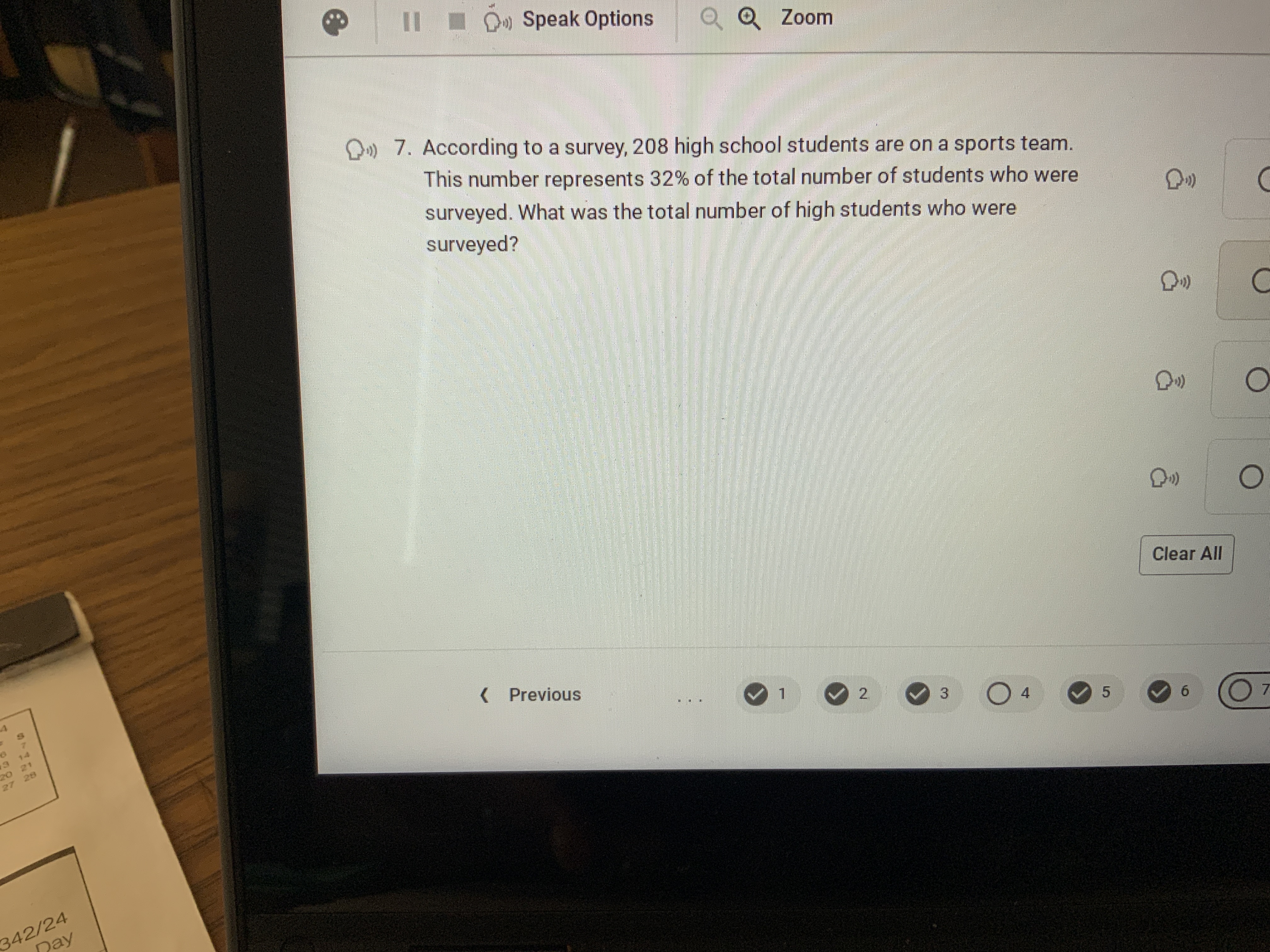 . 11 ) Speak Options Zoom D) 7. According to a