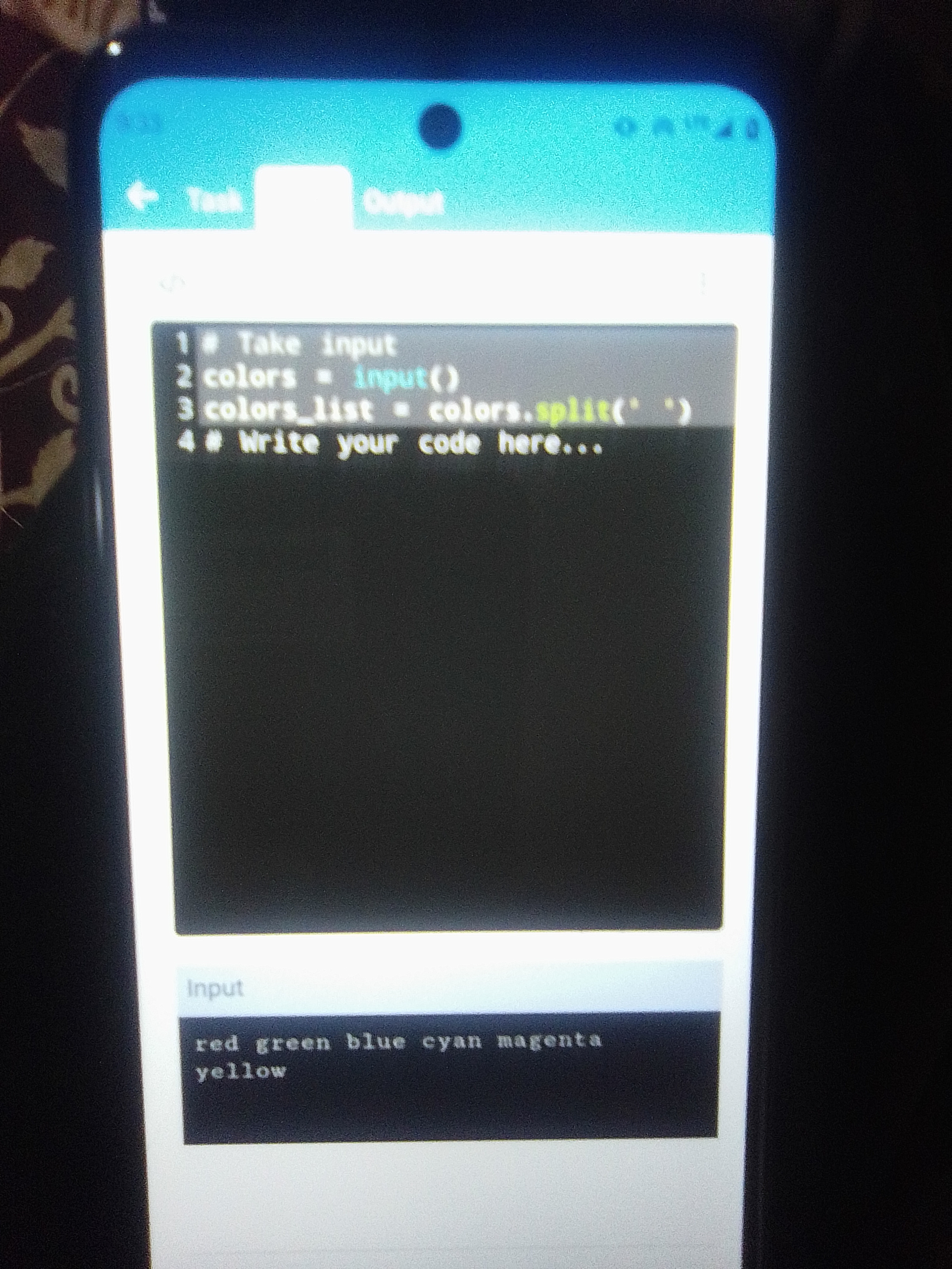 Task Code Output Complete the code given in the
