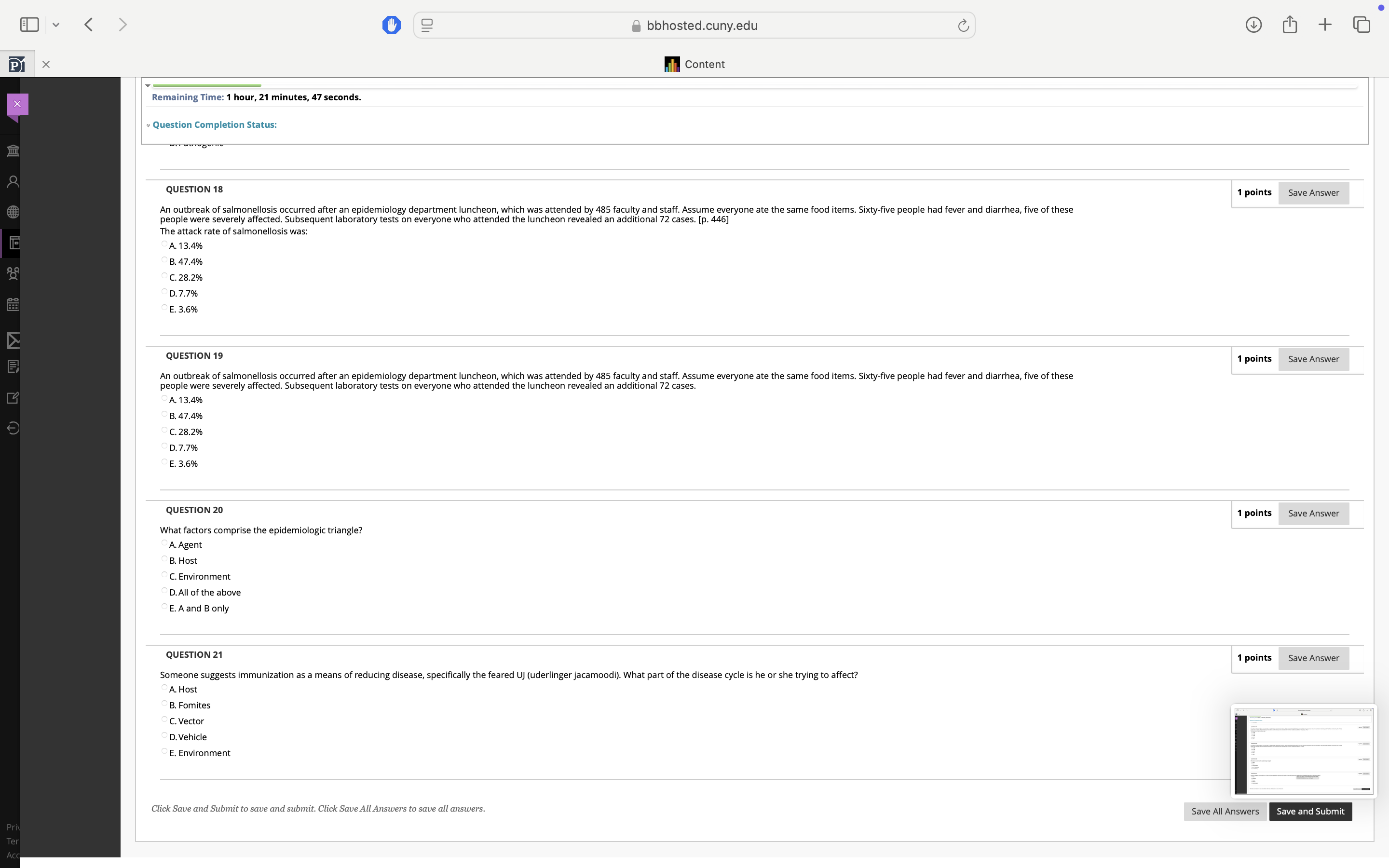 bbhosted.cuny.edu & ) M content Remaining Time: 1