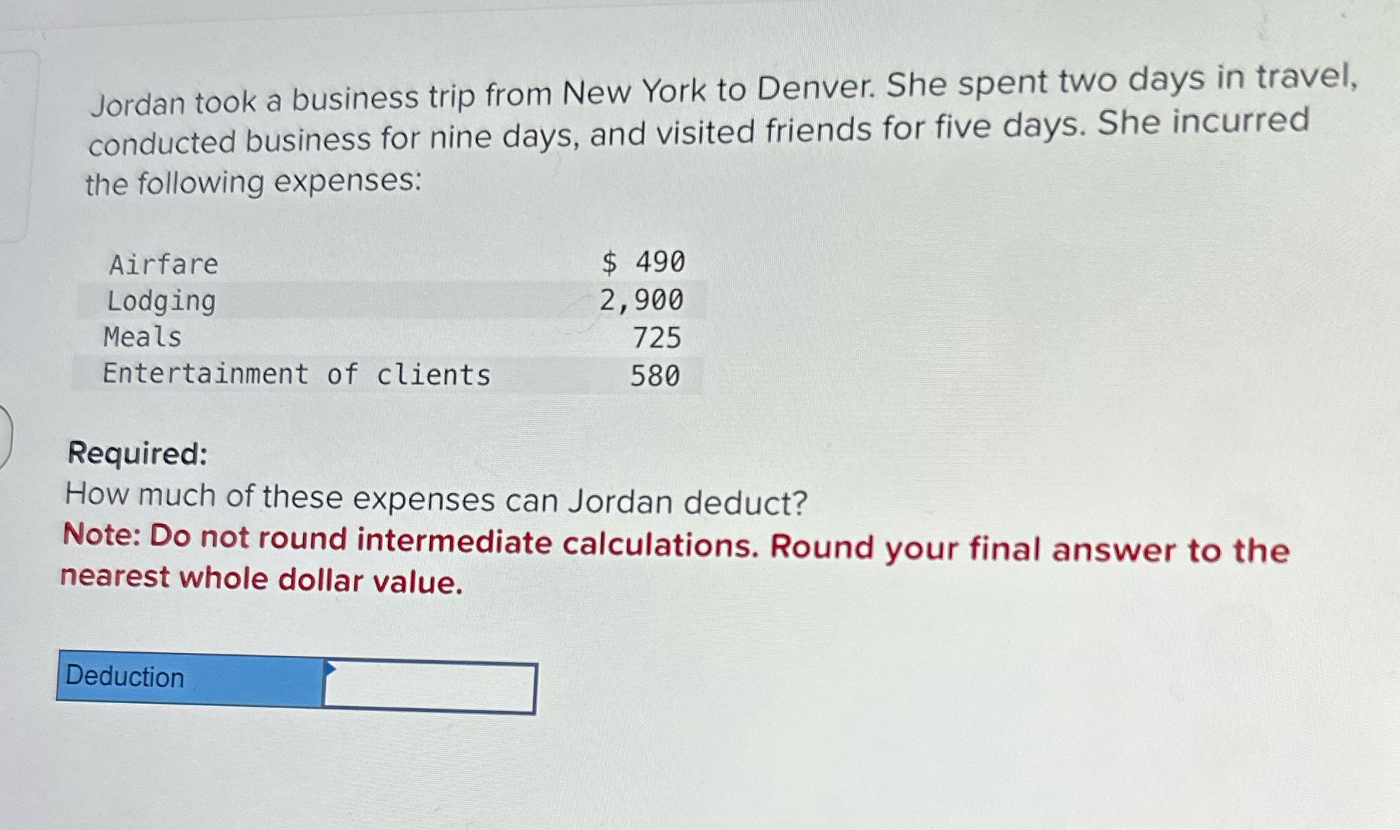 Jordan took a business trip from New York to