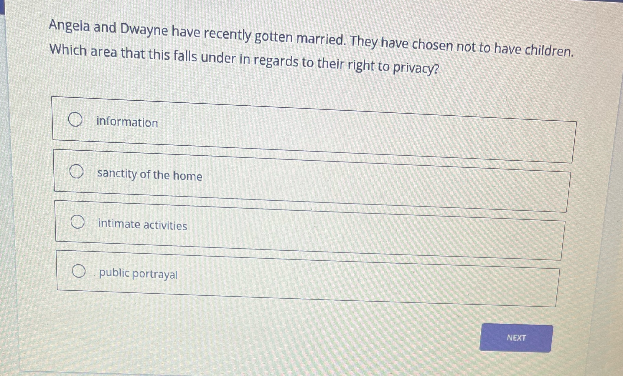 Angela and Dwayne have recently gotten married.