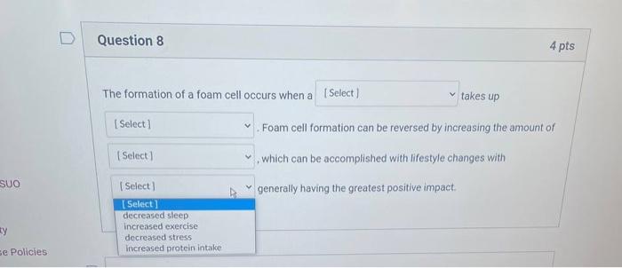. D Question 8 4 pts The formation of a foam cell