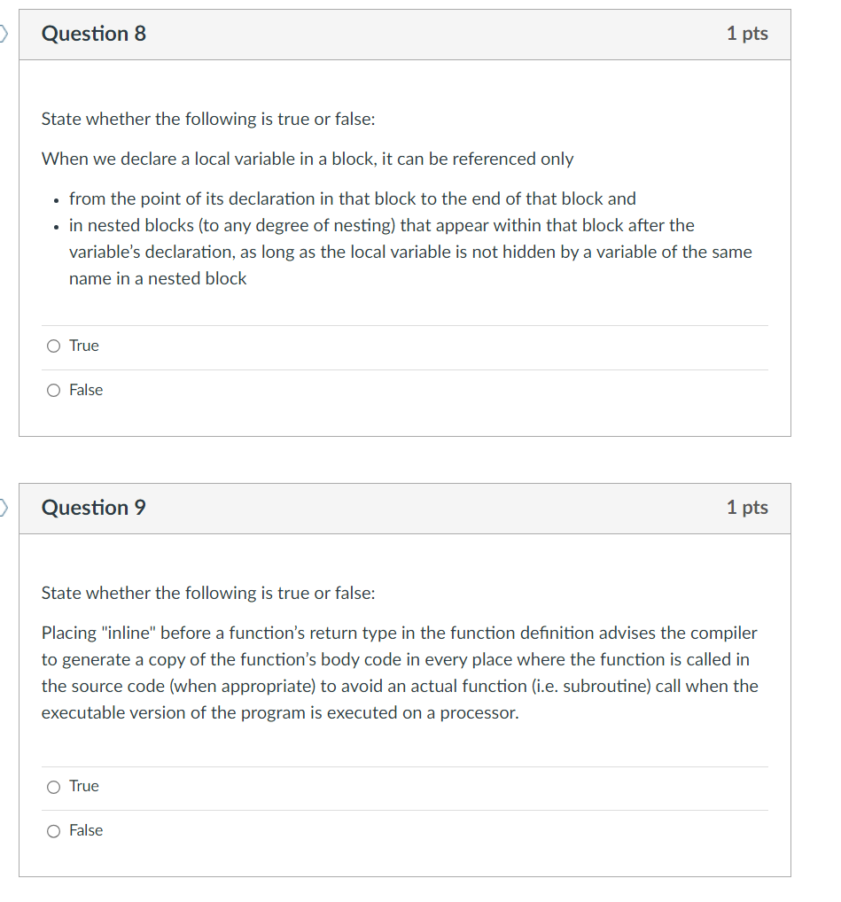 do this: A Question 8 1 pts State whether the