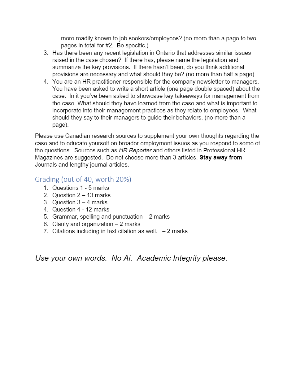 Assignment 2 - Human Rights (20%) Due November 28