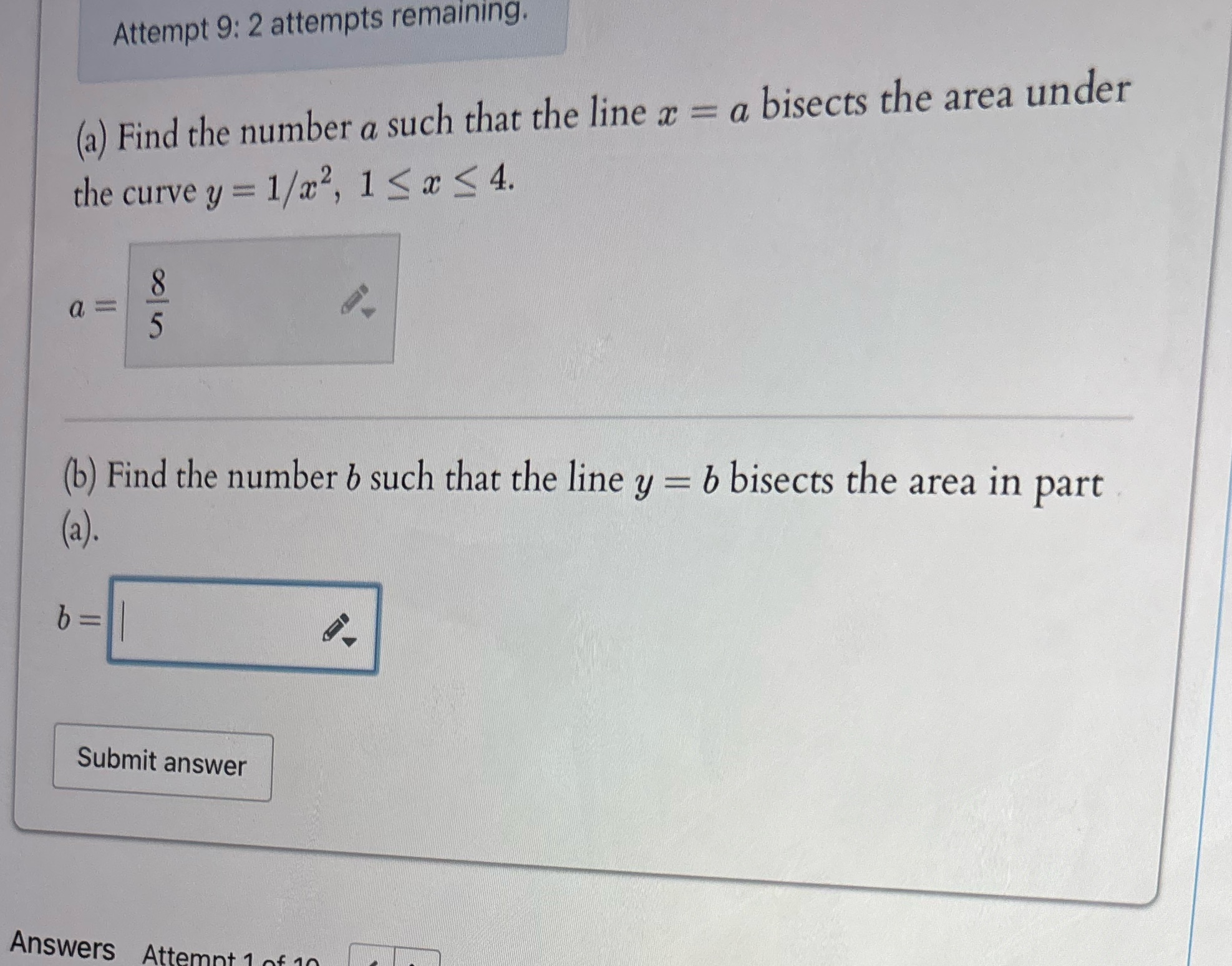Attempt 9: 2 attempts remaining. (a) Find the