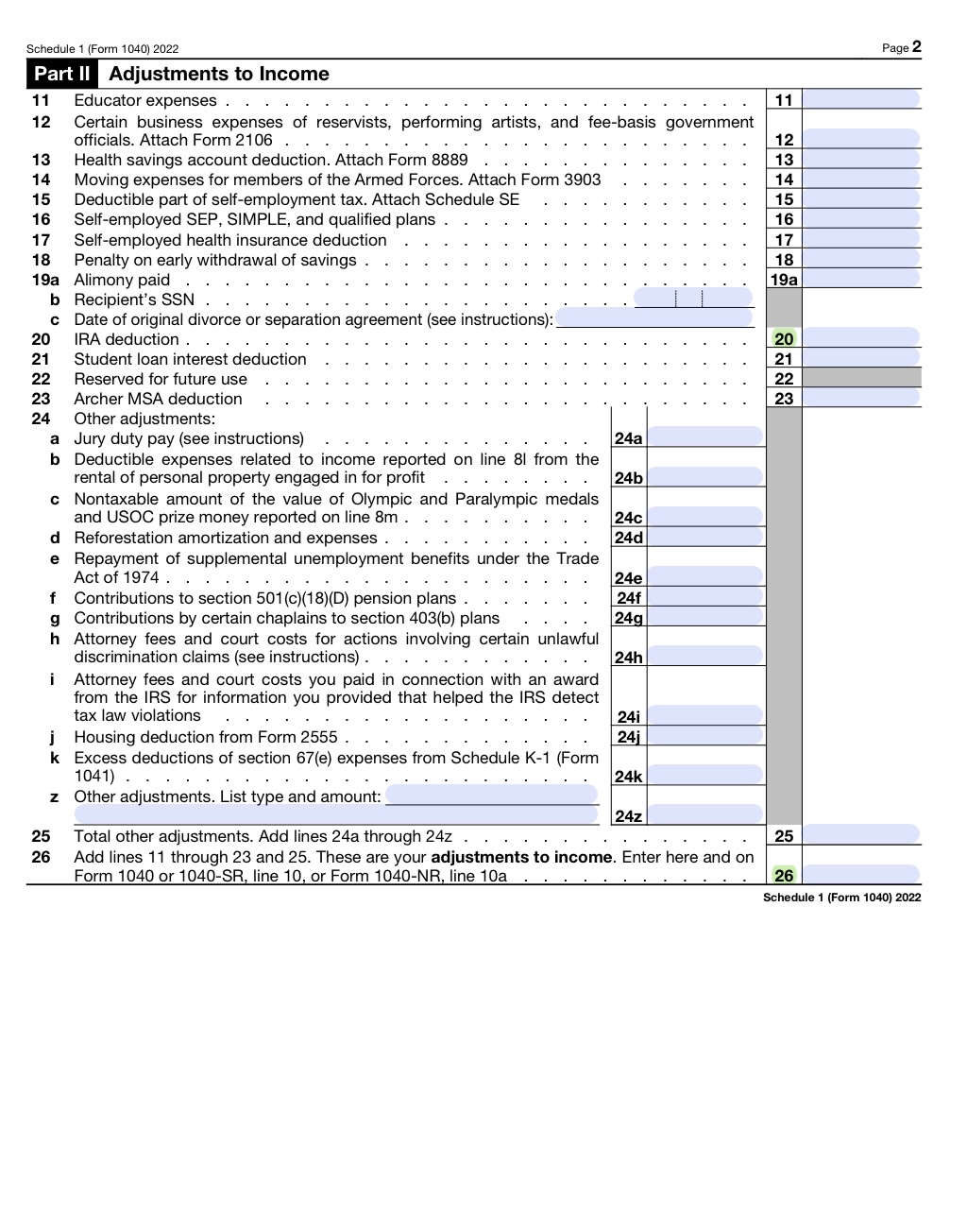 Fill out the 2022 IRS Tax forms that are