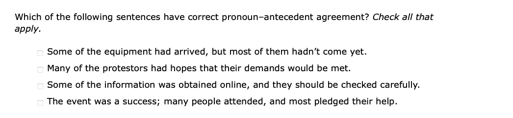 answer Which of the following sentences have