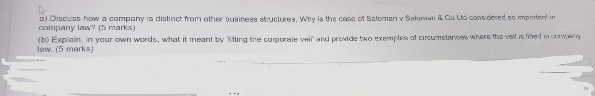 a) Discuss how a company is distinct from other