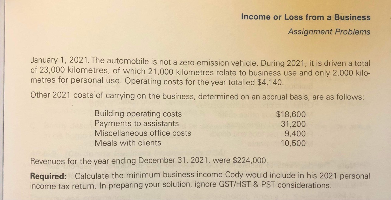 Income or Loss from a Business Assignment