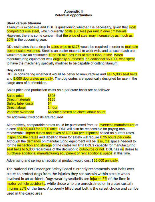 Appendix II Potential opportunities Steel versus
